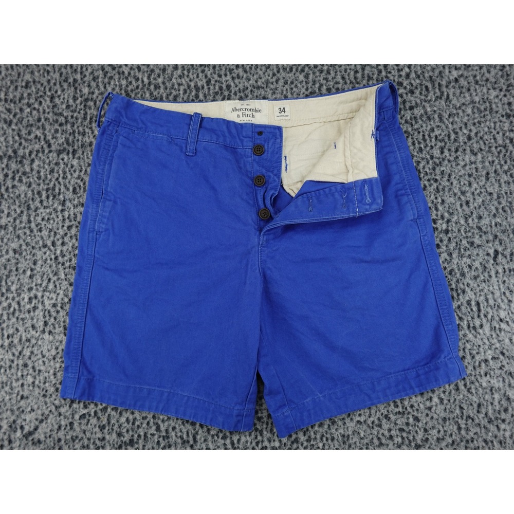 Abercrombie & Fitch Chino Shorts Mens 34 Blue Button Fly Cotton Twill